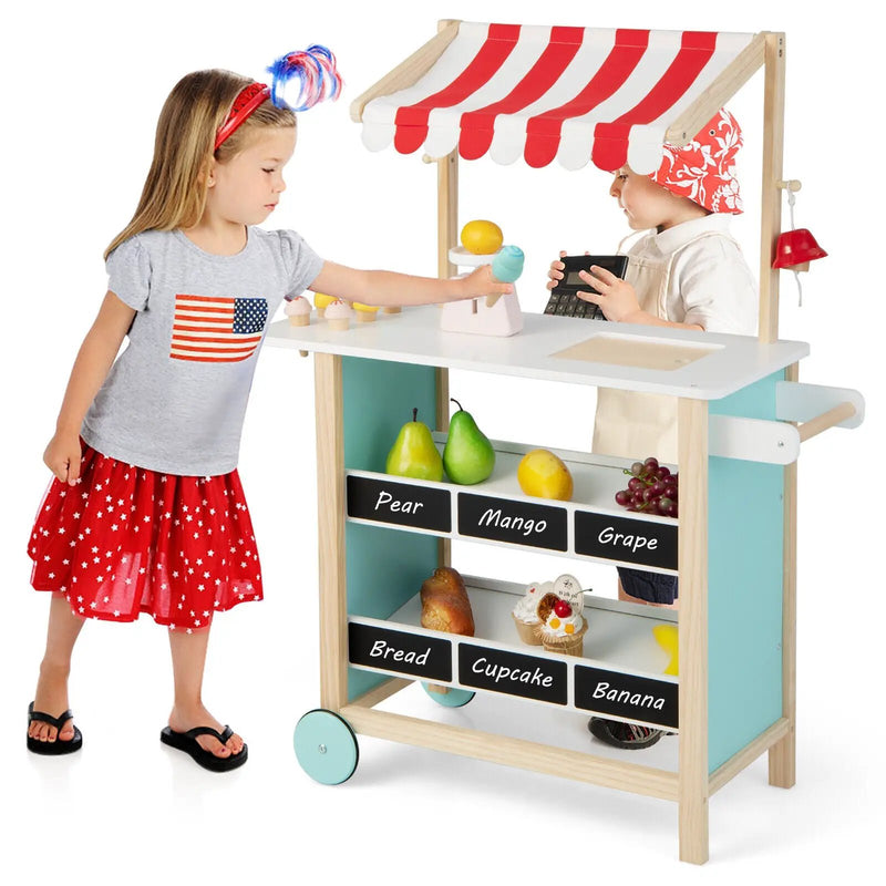 Kids Wooden Ice Cream Cart with Chalkboard and Storage by DirectDeals