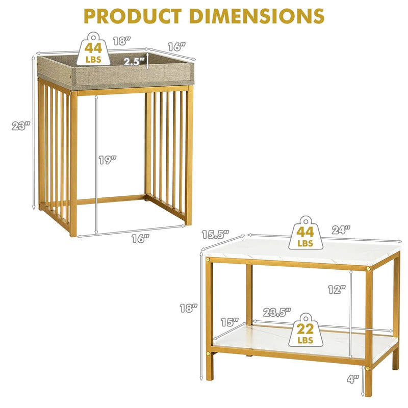2 Pieces Nesting Coffee Table Set for Living Room-White by DirectDeals