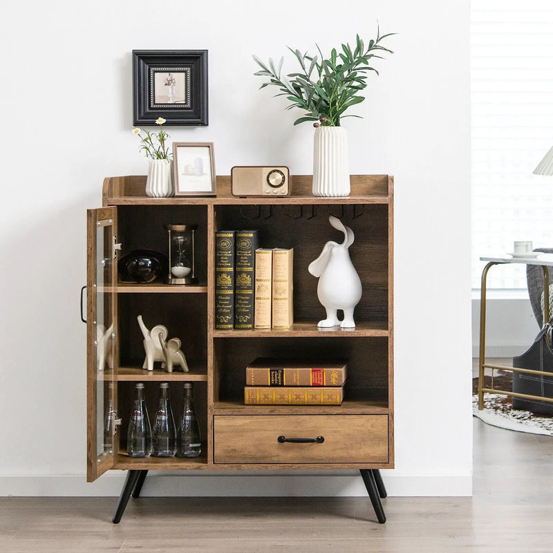 Buffet Sideboard with Removable Wine Rack and Glass Holder-Rustic Brown by DirectDeals