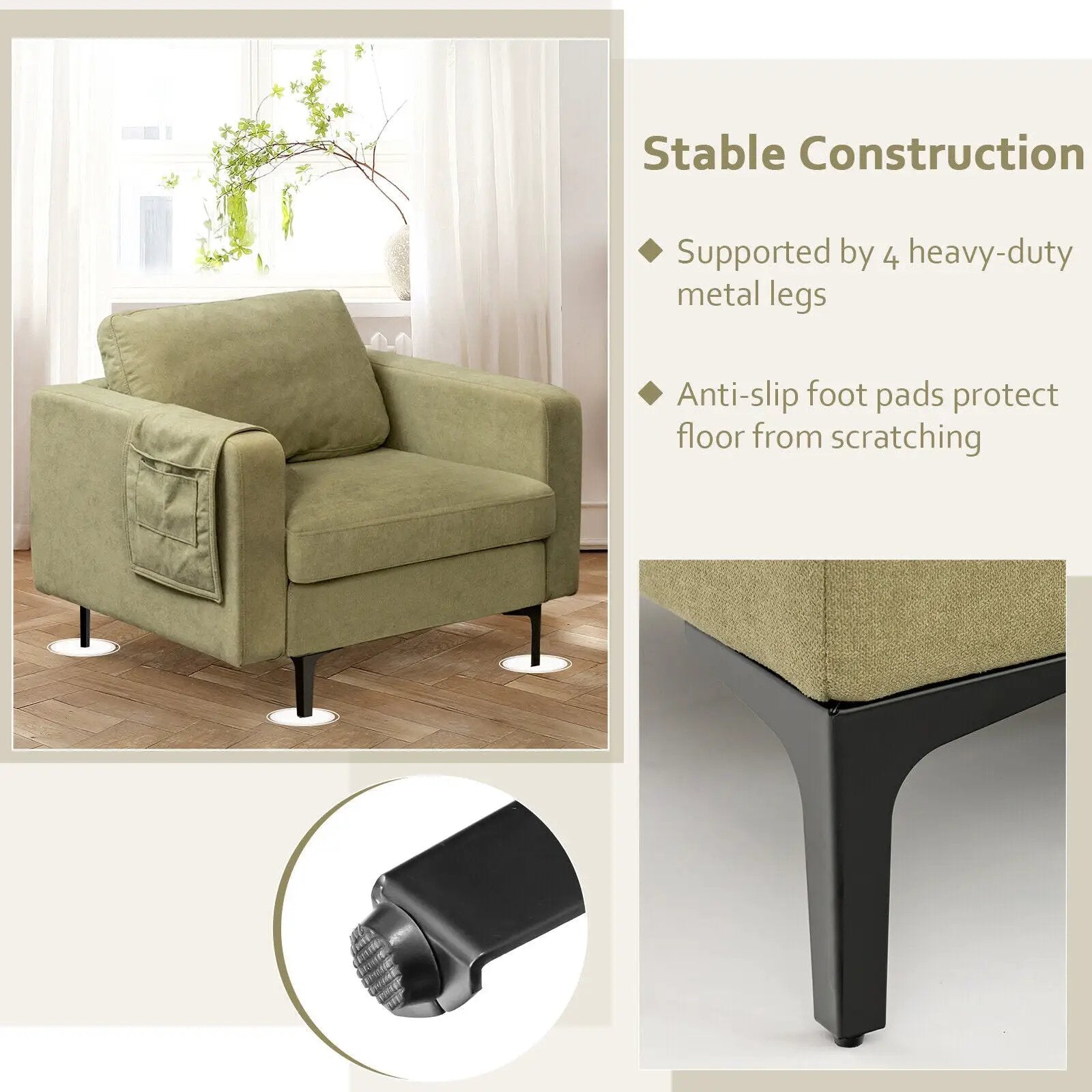 Modern Accent Armchair with Side Storage Pocket by DirectDeals