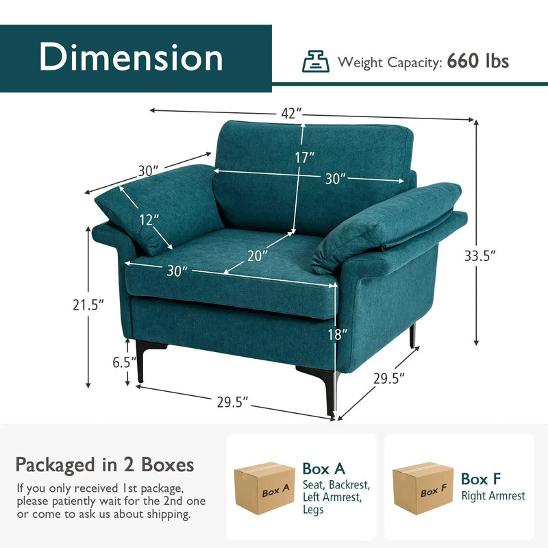 Modern Fabric Accent Armchair with Original Distributed Spring and Armrest Cushions by DirectDeals