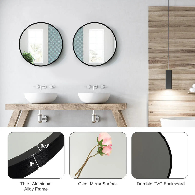 16-inch Round Wall Mirror with Aluminum Alloy Frame by DirectDeals