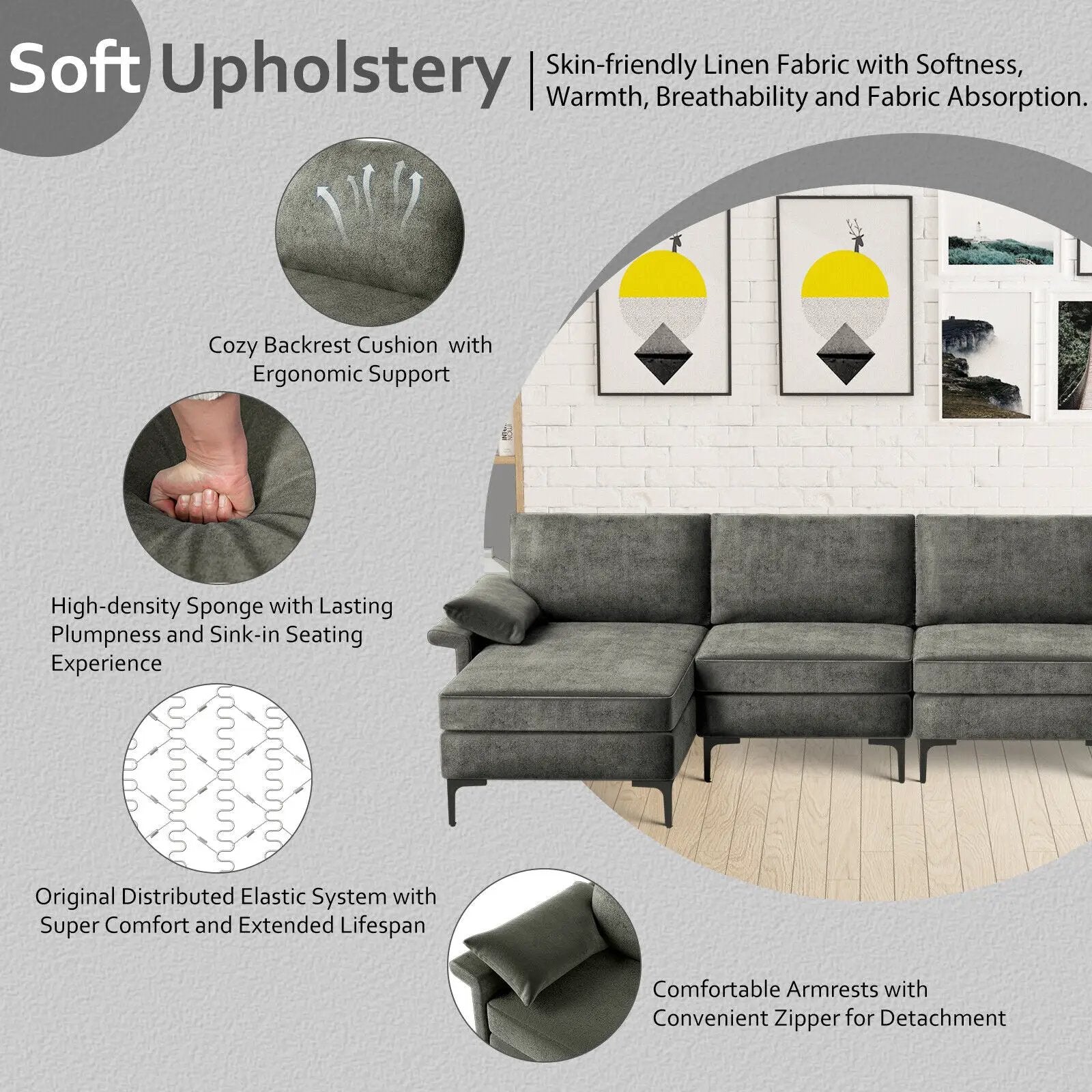 Extra Large L-shaped Sectional Sofa with Reversible Chaise and 2 USB Ports for 4-5 People by DirectDeals