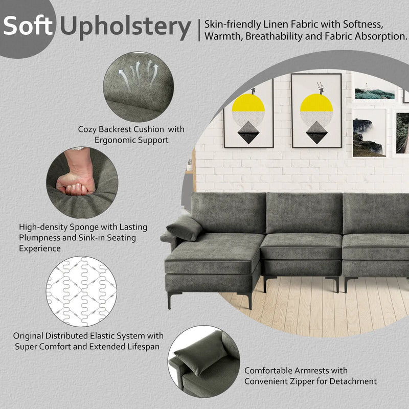 Extra Large L-shaped Sectional Sofa with Reversible Chaise and 2 USB Ports for 4-5 People by DirectDeals