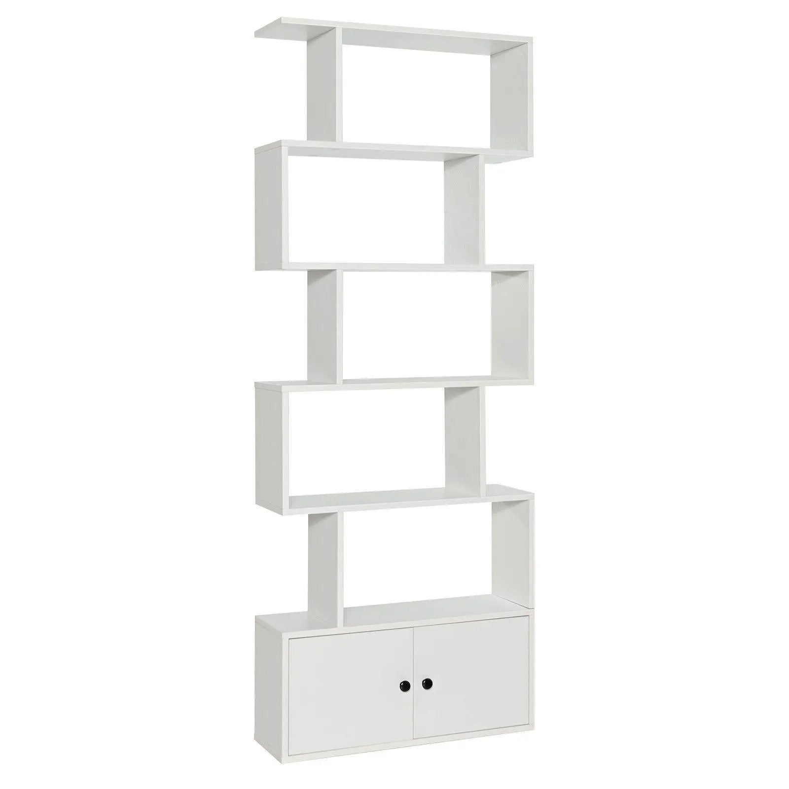 6-Tier S-Shaped Freestanding Bookshelf with Cabinet and Doors by DirectDeals