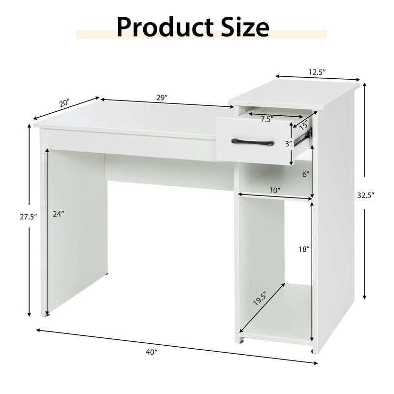 Computer Desk PC Laptop Table with Drawer and Shelf-White by DirectDeals