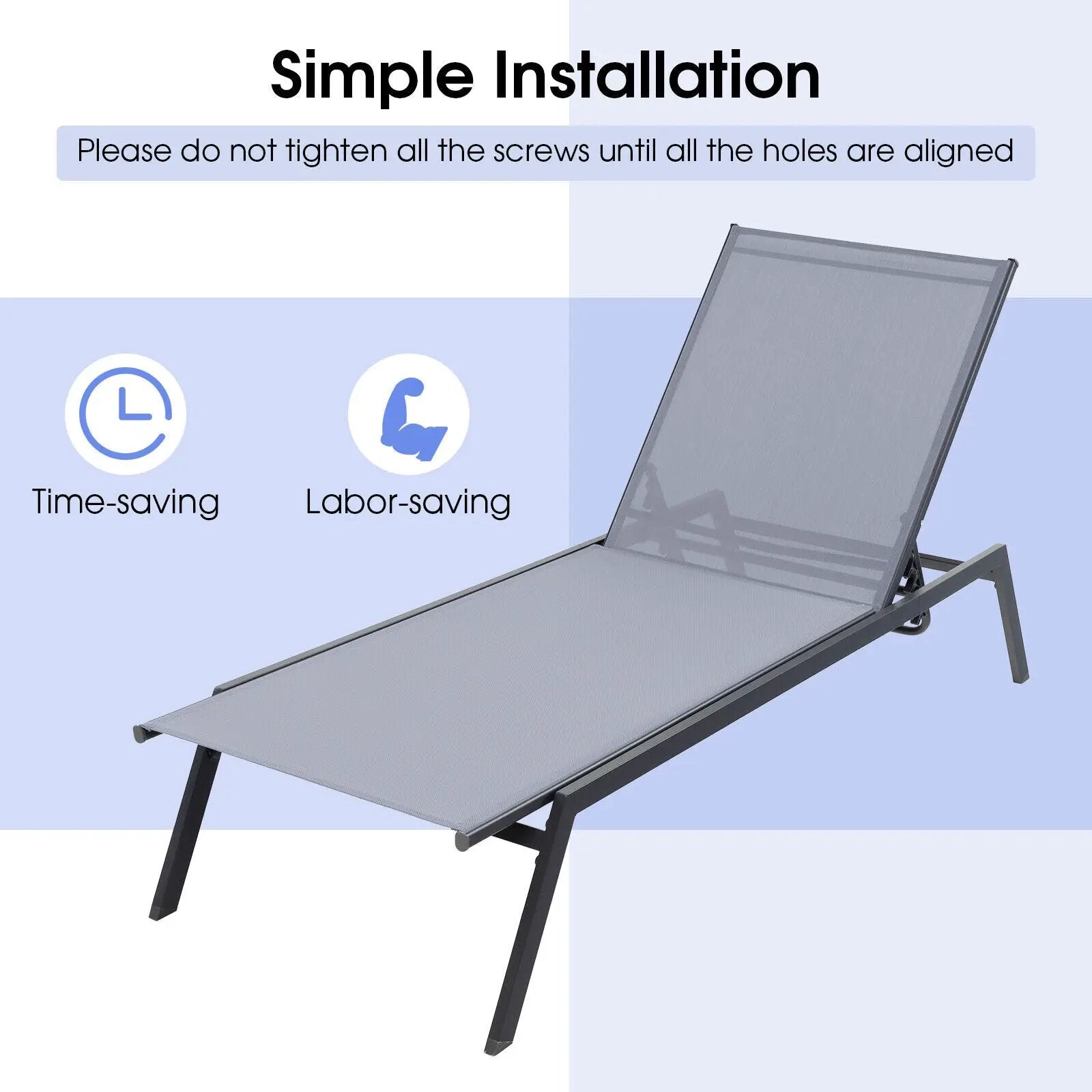 Outdoor Adjustable Chaise Lounge Chair with Lay Flat Position and Quick-Drying Fabric by DirectDeals