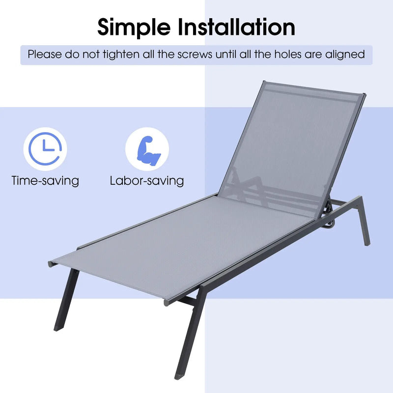 Outdoor Adjustable Chaise Lounge Chair with Lay Flat Position and Quick-Drying Fabric by DirectDeals