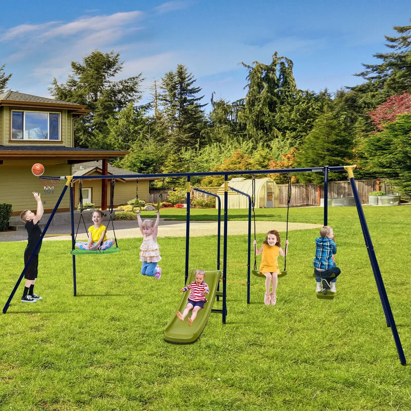 7-in-1 Stable A-shaped Outdoor Swing Set for Backyard by DirectDeals