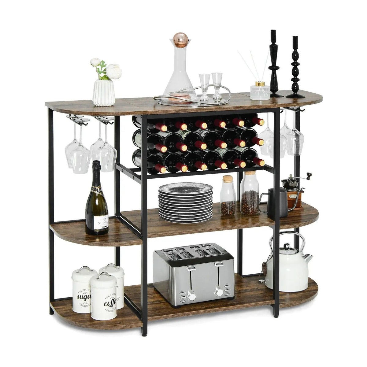 47 Inches Wine Rack Table with Glass Holder and Storage Shelves, photo 4 of 9