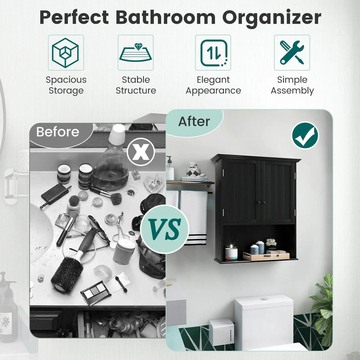 2-Door Wall Mount Bathroom Storage Cabinet with Open Shelf by DirectDeals