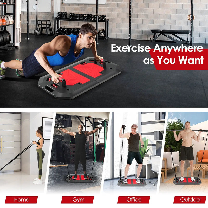 Push up Board Set Folding Push up Stand with Elastic String Pilate Bar Bag-Black by DirectDeals