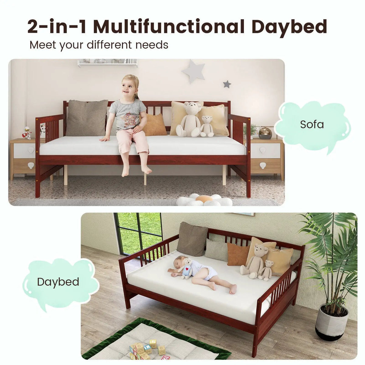 Classic Wooden Full Size Daybed Frame with Guardrails, photo 9 of 9