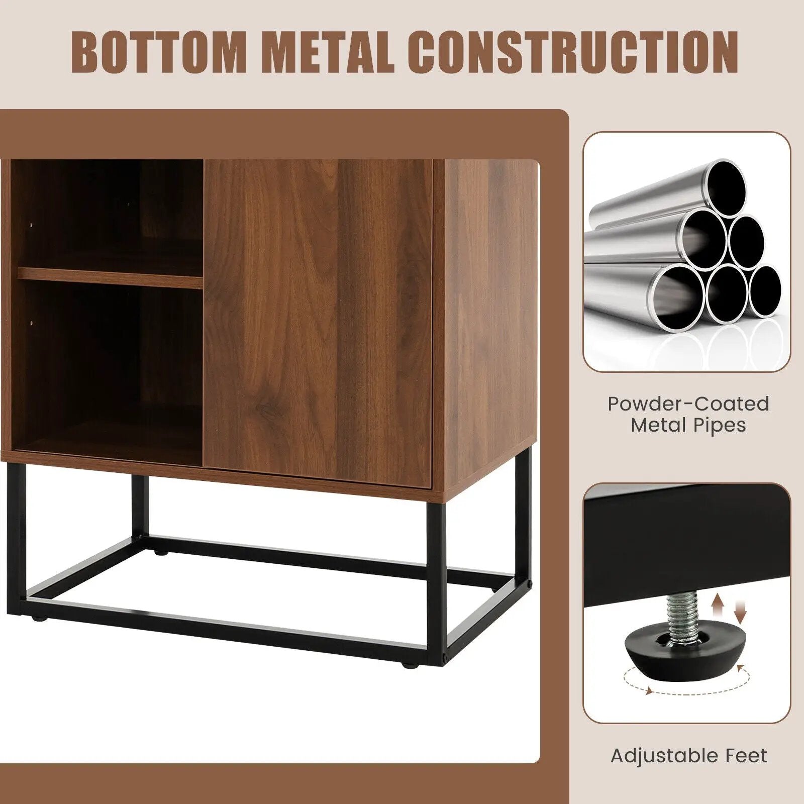 Wine Storage Cabinet Buffet Sideboard with Adjustable Shelf and Sliding Door-Brown by DirectDeals