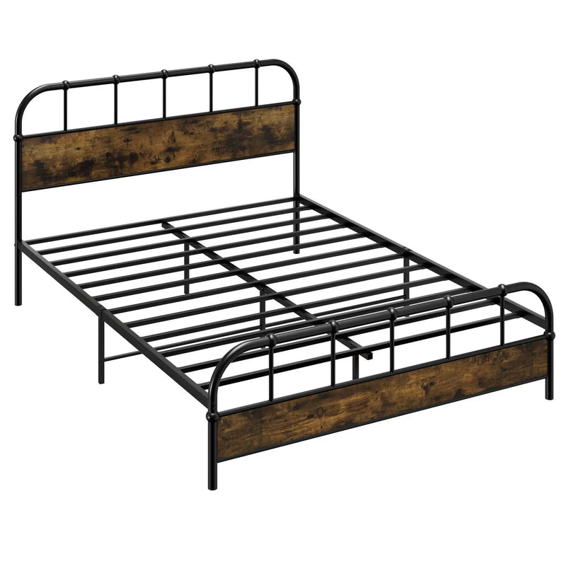 Queen Size Industrial Metal Platform Bed Frame Headboard Mattress Foundation by DirectDeals
