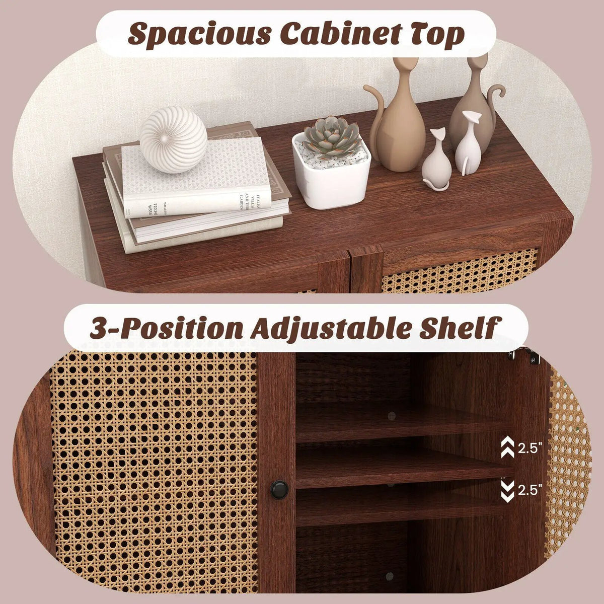 Kitchen Sideboard with 2 Rattan Doors and Adjustable Shelf, photo 5 of 9