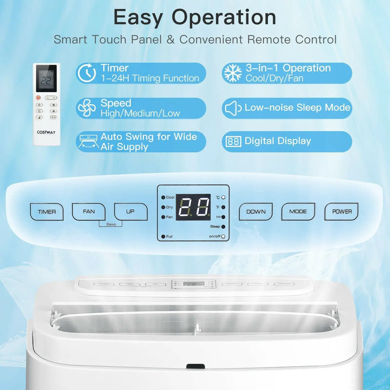 9000BTU 3-in-1 Portable Air Conditioner with Remote-White by DirectDeals