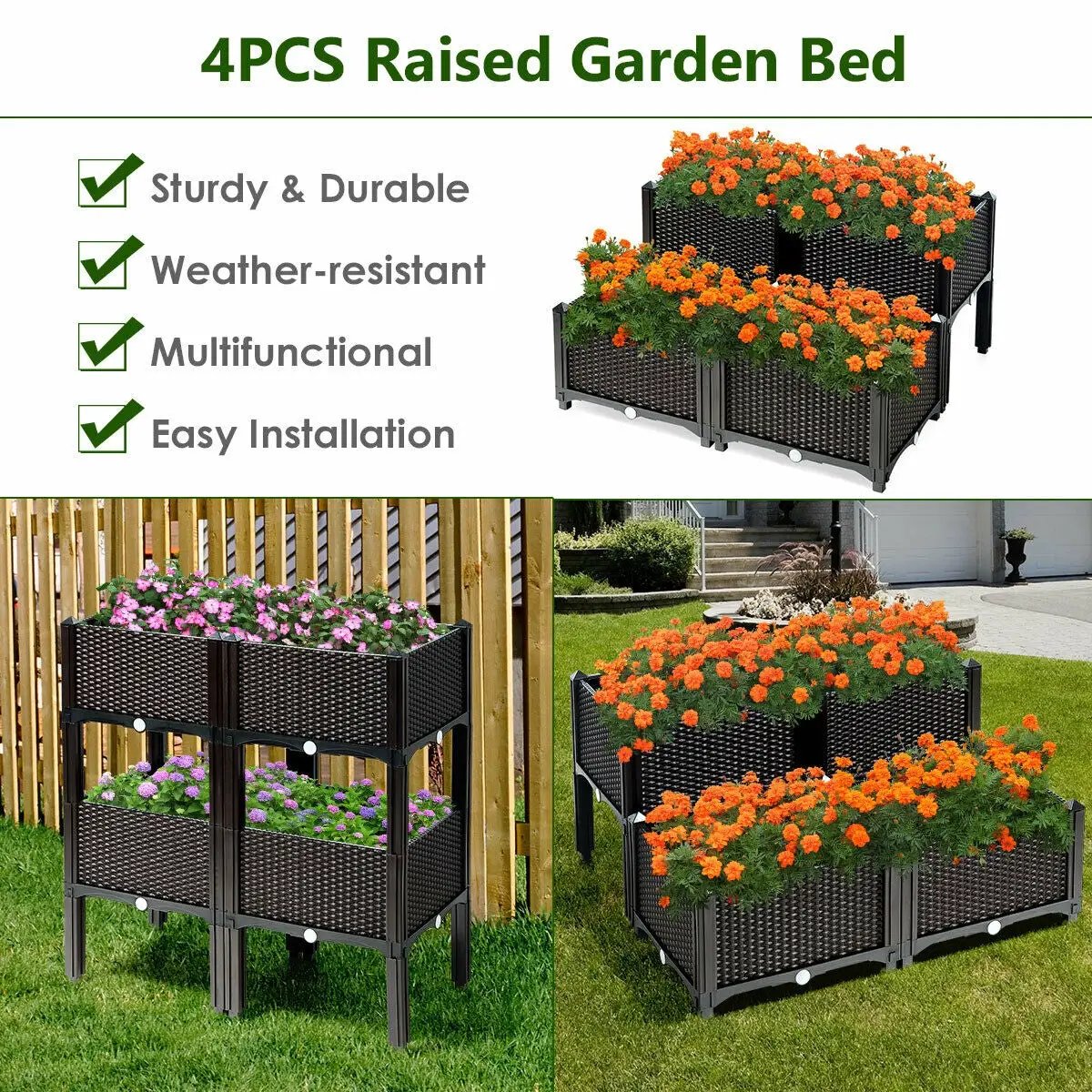 Set of 4 Elevated Flower Vegetable Herb Grow Planter Box, photo 6 of 9