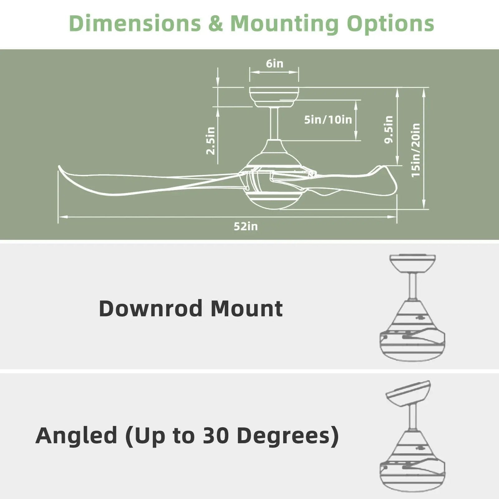 52 Inch Ceiling Fan with Light Reversible DC Motor by DirectDeals