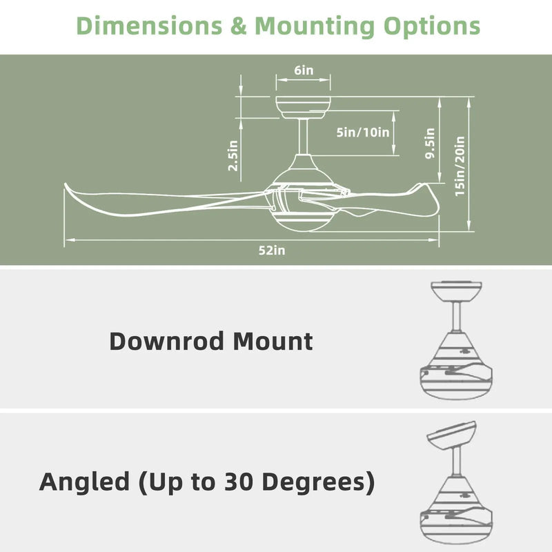 52 Inch Ceiling Fan with Light Reversible DC Motor by DirectDeals