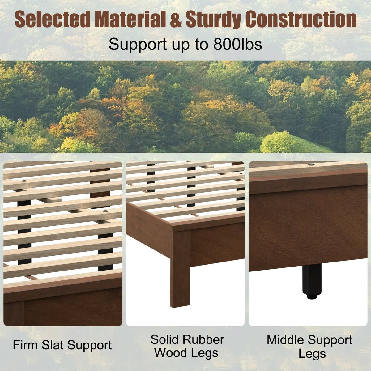 Queen Size Bed Frame Platform Slat High Headboard Bedroom with Rubber Wood Leg, photo 7 of 10
