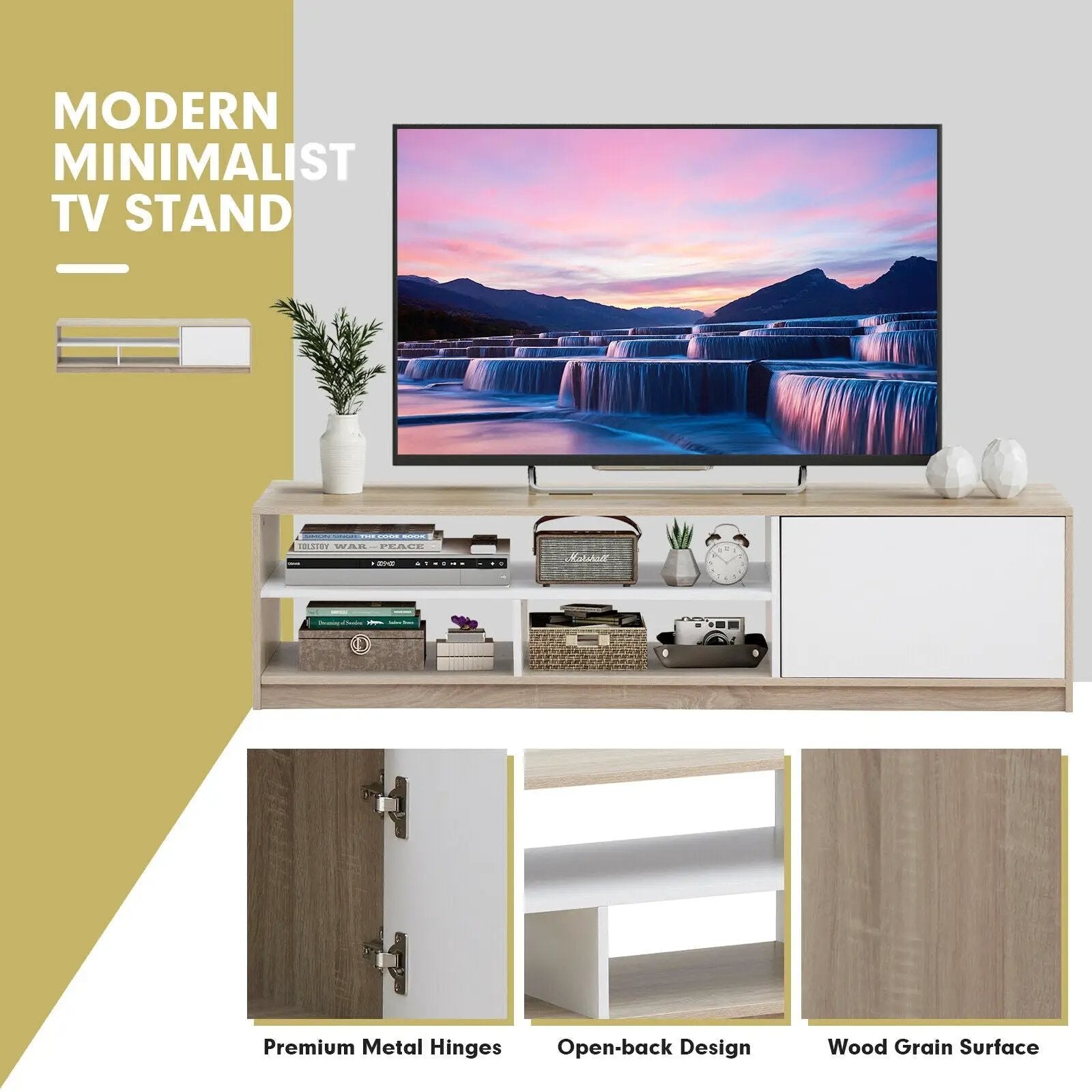 63 Inch TV Stand with Push-to-Open Door Cabinet for TVs up to 75 Inch by DirectDeals