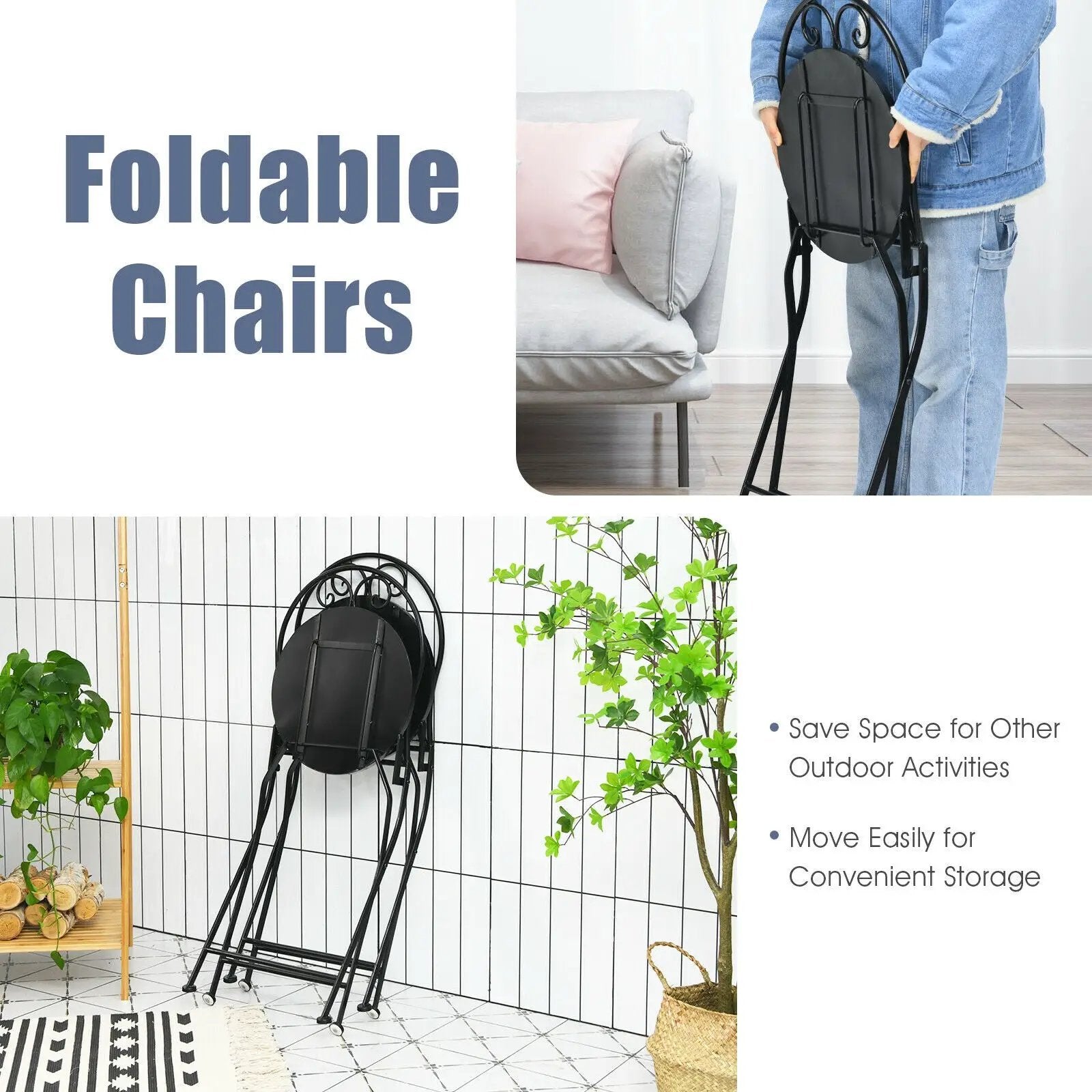 2-Pieces Mosaic Folding Bistro Chairs with Ceramic Tiles Seat by DirectDeals