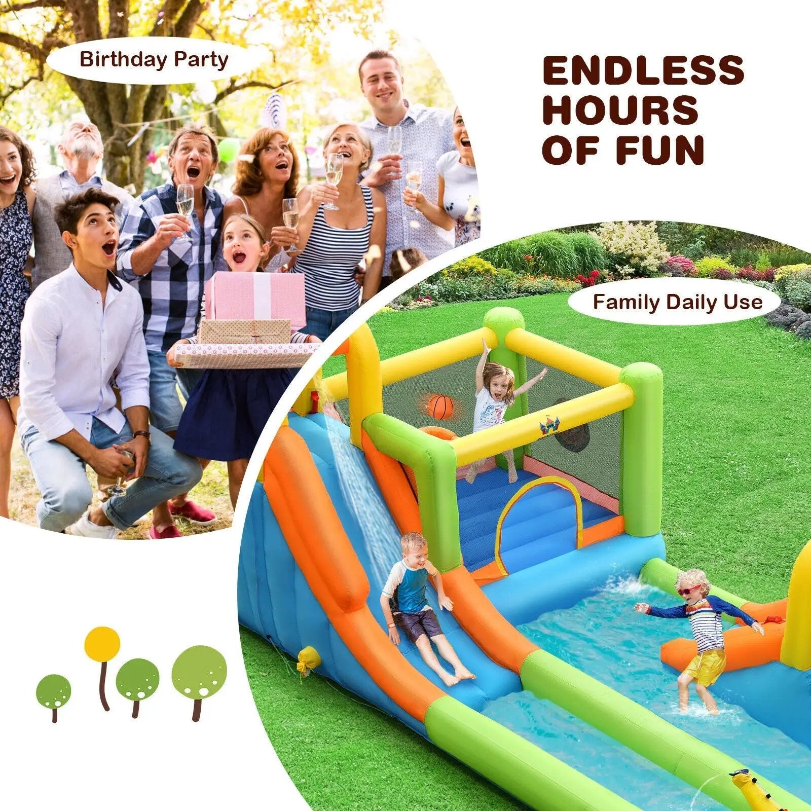 8-in-1 Inflatable Water Slide Bounce House with Splash Pool and 735W Blower by DirectDeals