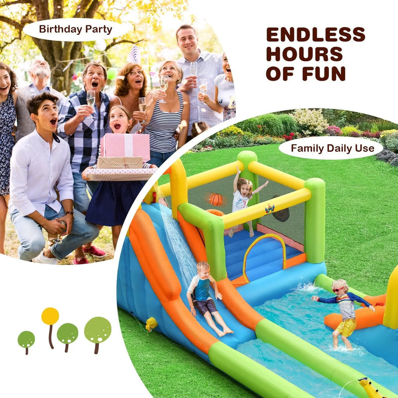 8-in-1 Inflatable Water Slide Bounce House with Splash Pool and 735W Blower by DirectDeals