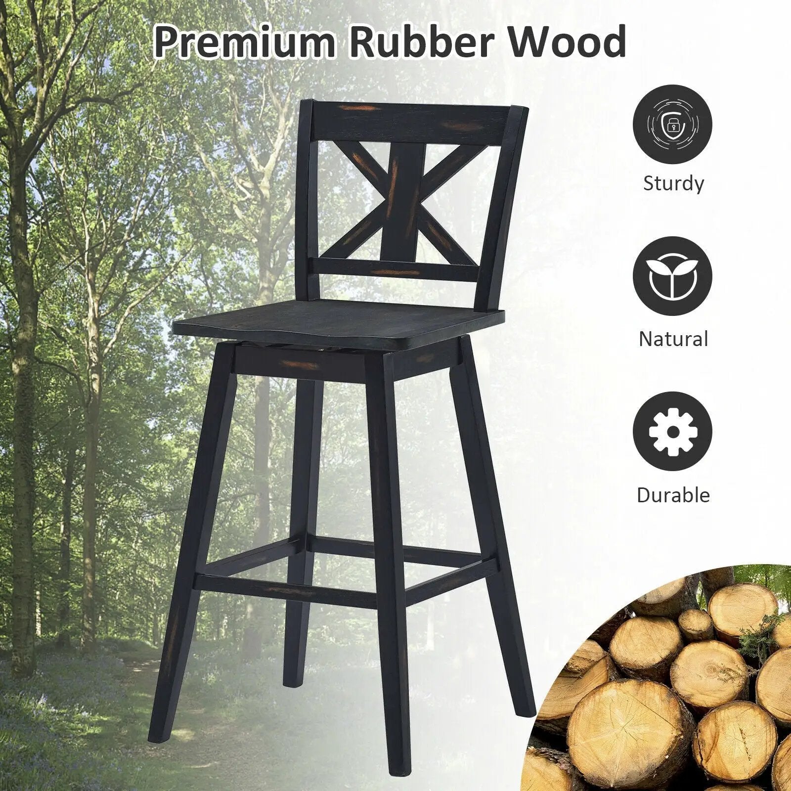 Set of 2 360-Degree Swivel Bar Stools for Home Restaurant by DirectDeals