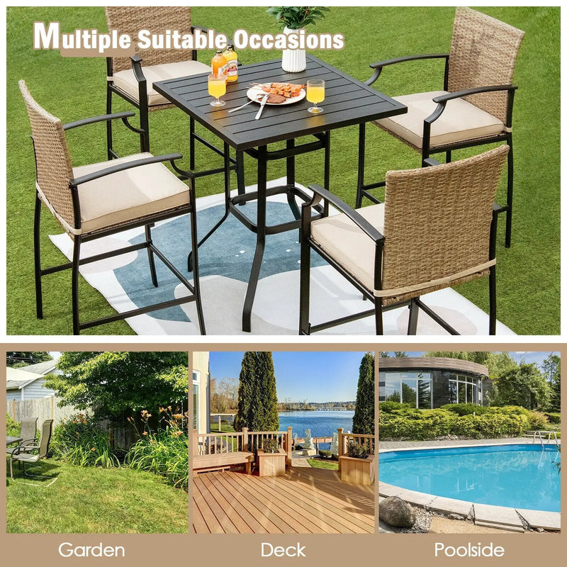 Patio Rattan Bar Stools Set of 4 with Soft Cushions by DirectDeals