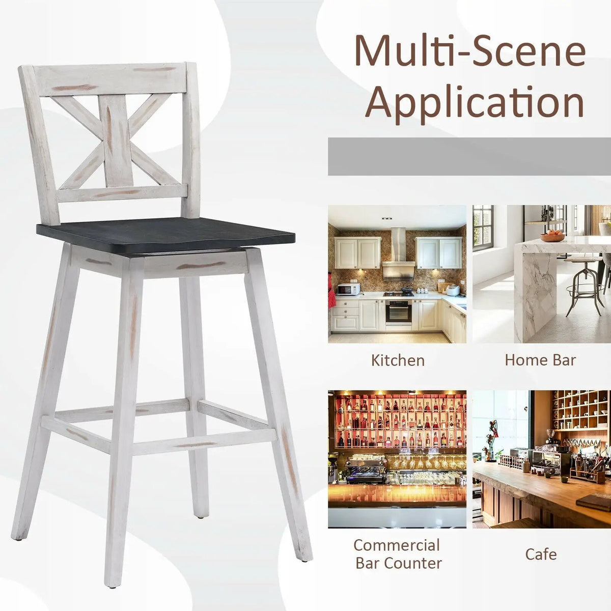 Set of 2 360-Degree Swivel Bar Stools for Home Restaurant, photo 13 of 16