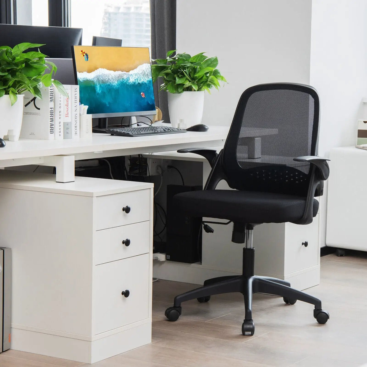 Adjustable Mesh Office Chair Rolling Computer Desk Chair with Flip-up Armrest, photo 2 of 9
