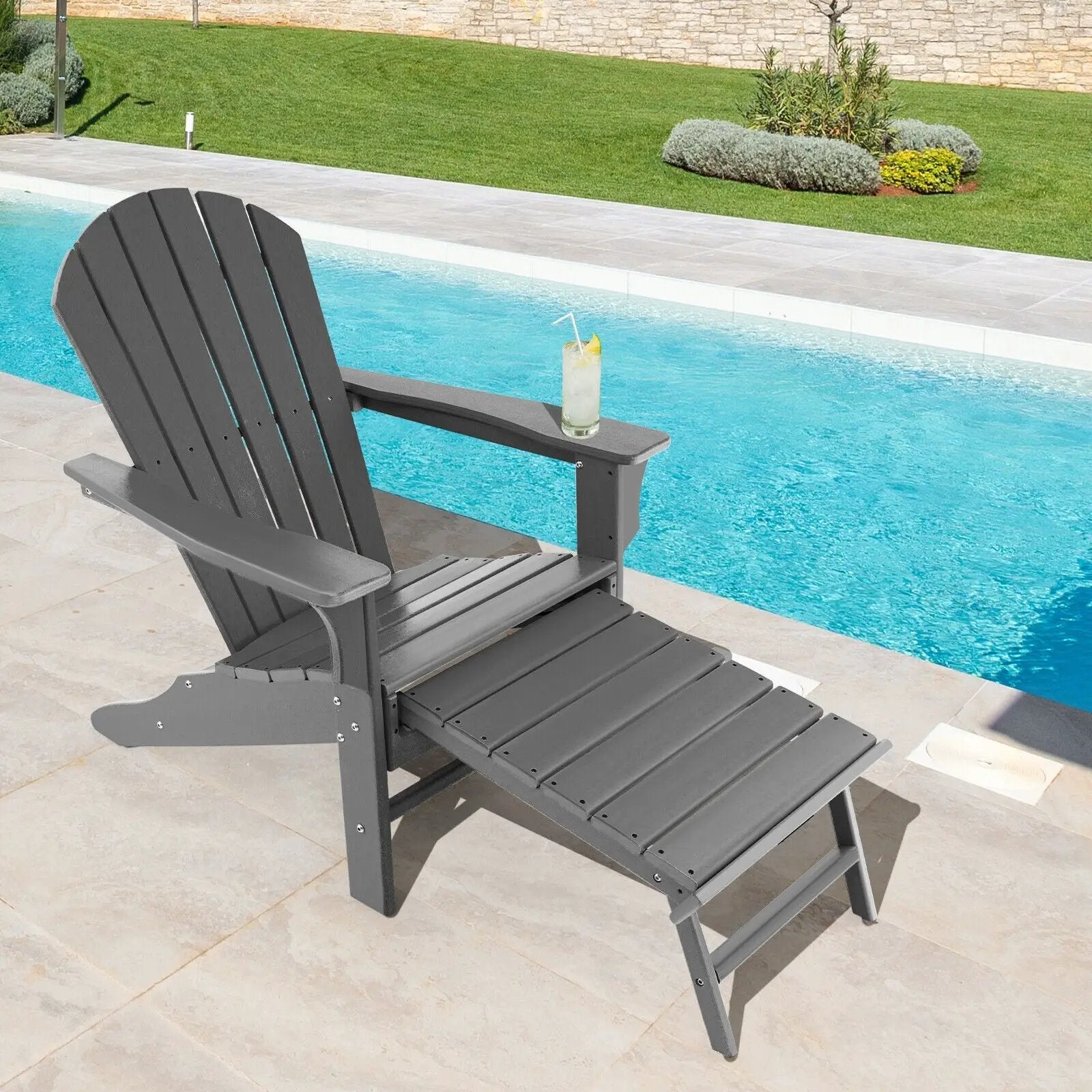 Patio HDPE Adirondack Chair with Retractable Ottoman by DirectDeals
