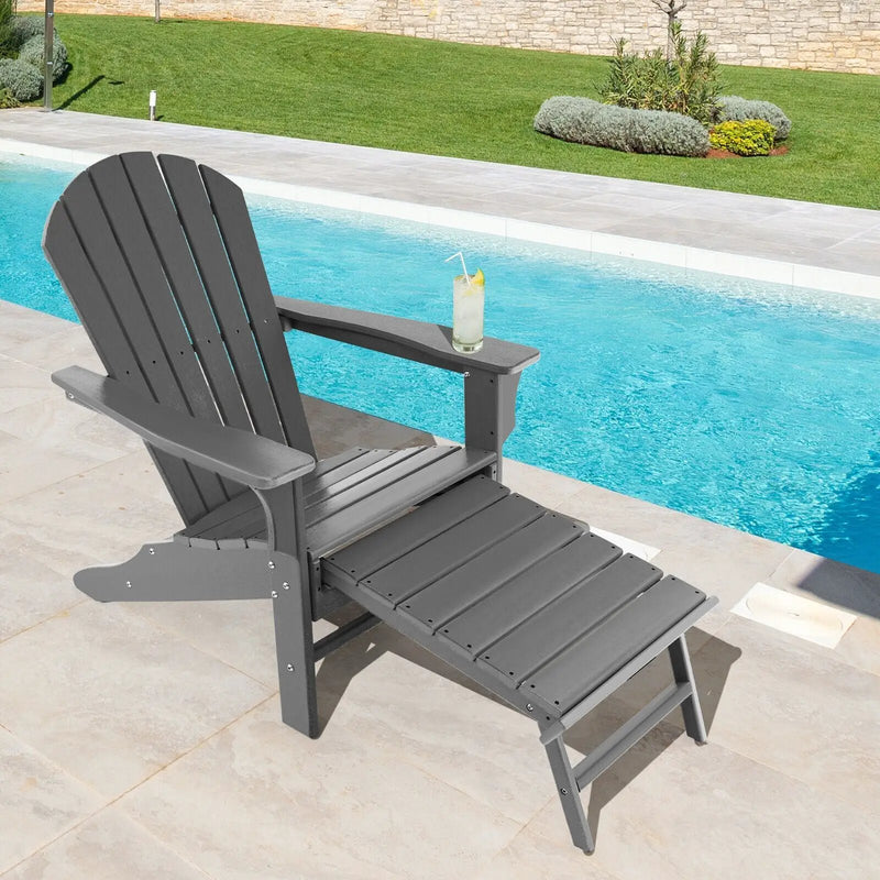Patio HDPE Adirondack Chair with Retractable Ottoman by DirectDeals