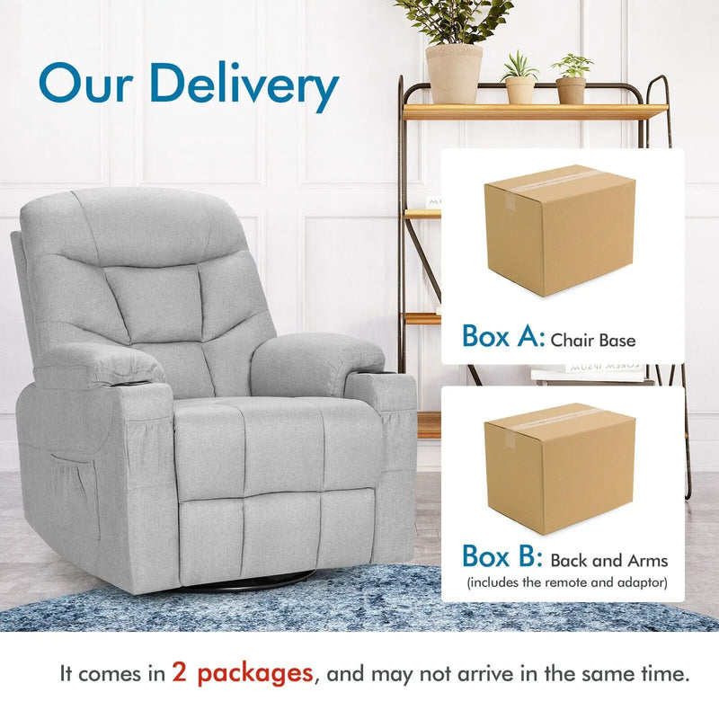 Massage Rocking Recliner Chair with Heat and Vibration-Gray by DirectDeals