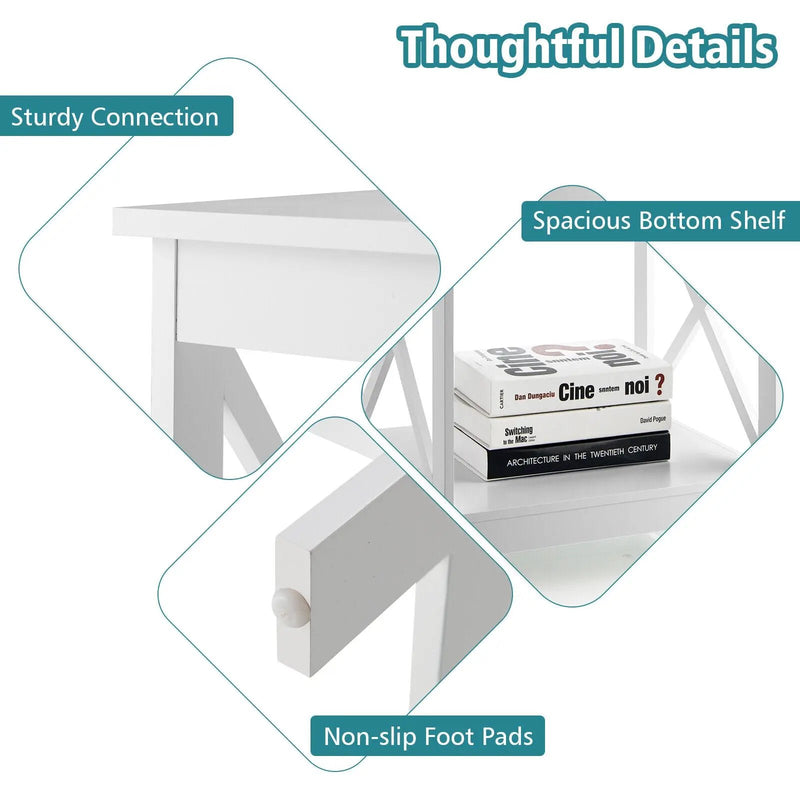 2-Tier Side Table with X-shape Design and 4 Solid Legs by DirectDeals