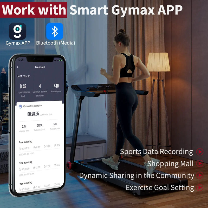 3.75HP Folding Treadmill with APP and 12 Preset Programs by DirectDeals