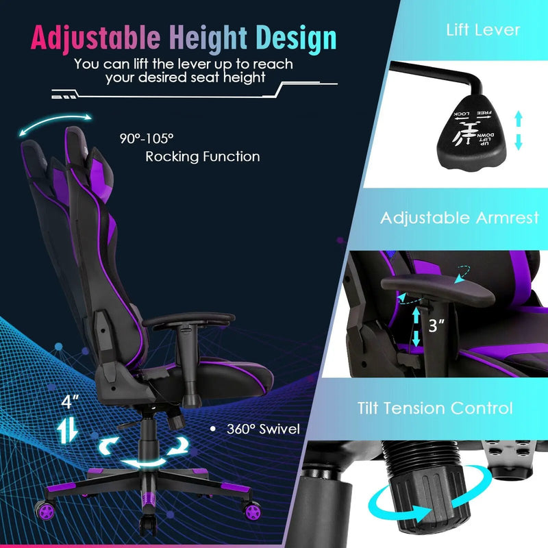 Gaming Chair Adjustable Swivel Computer Chair with Dynamic LED Lights by DirectDeals
