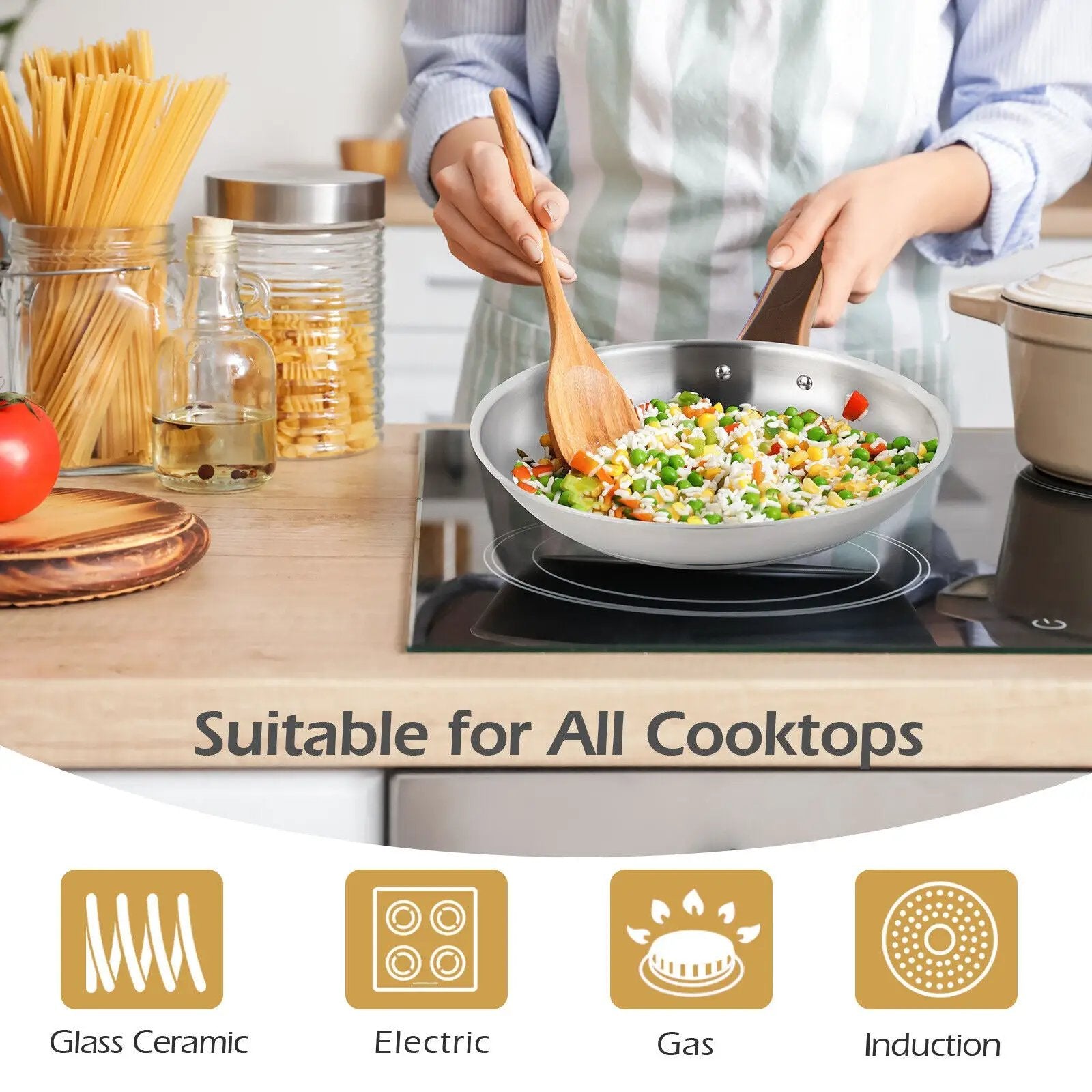 11 Pieces Stainless Steel Kitchen Cookware Set with Gold Stay-Cool Handles by DirectDeals