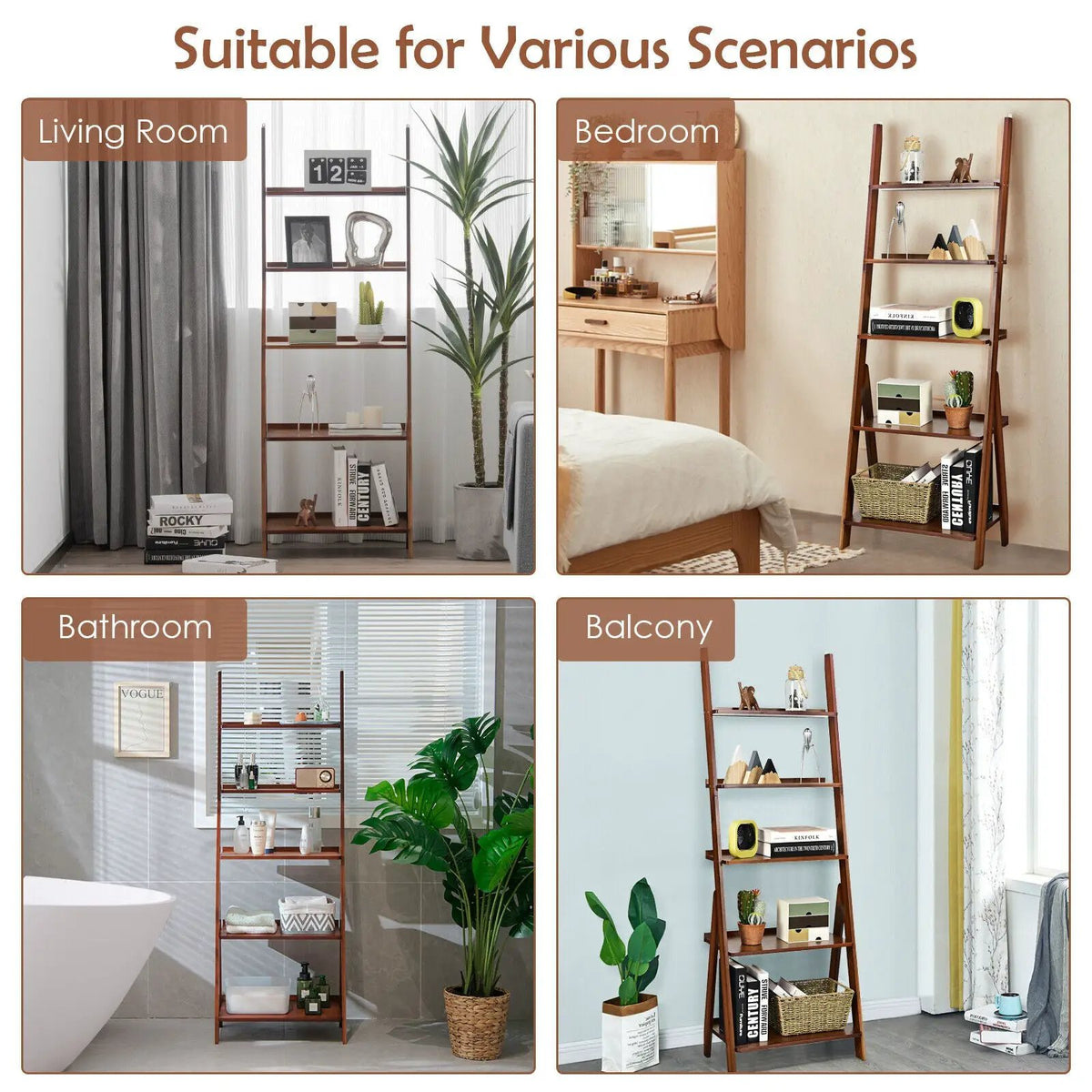 5-Tier Bamboo Ladder Shelf for Home Use, photo 2 of 9