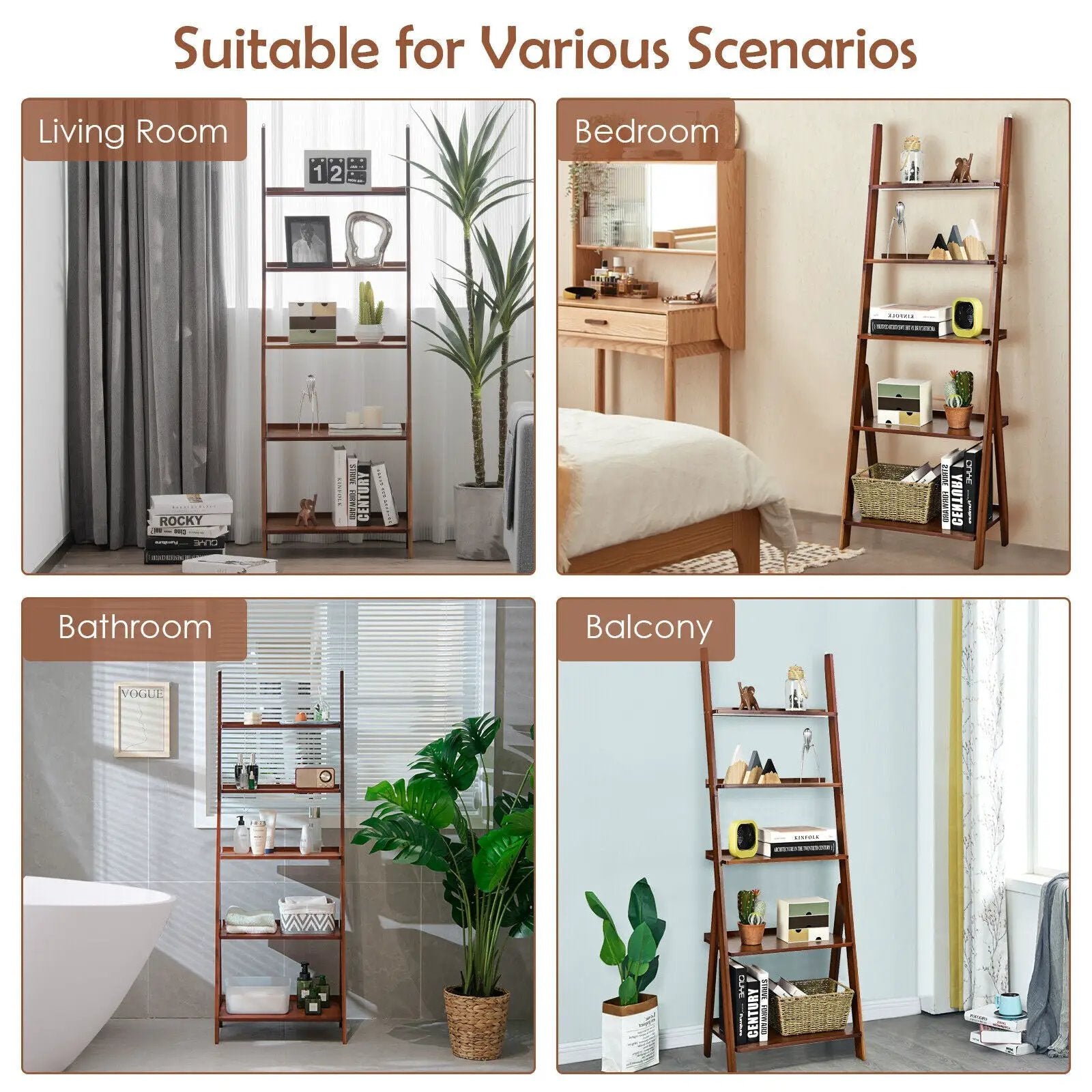 5-Tier Bamboo Ladder Shelf for Home Use by DirectDeals