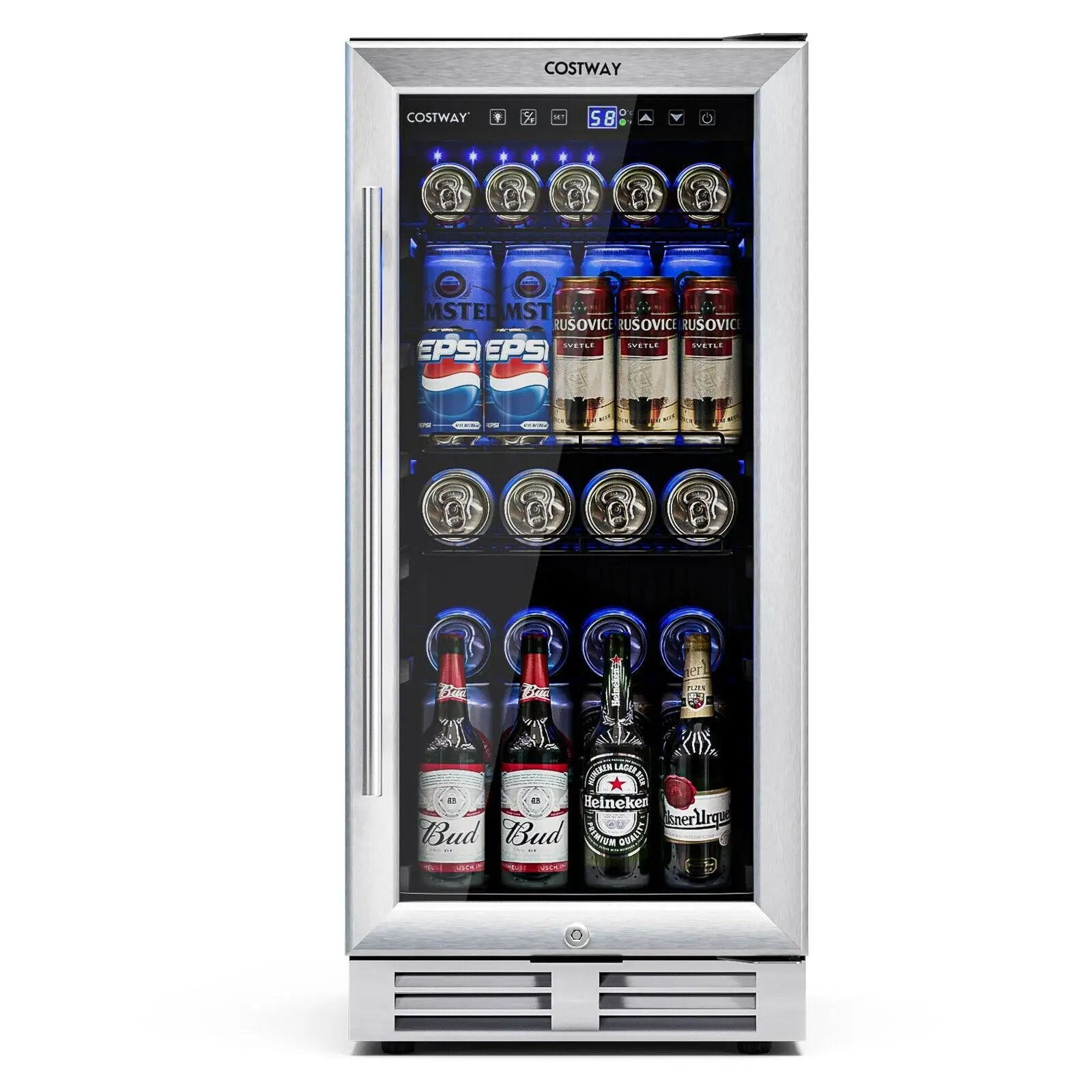 15 Inch 100 Can Built-in Freestanding Beverage Cooler Refrigerator with Adjustable Temperature and Shelf-Silver by DirectDeals