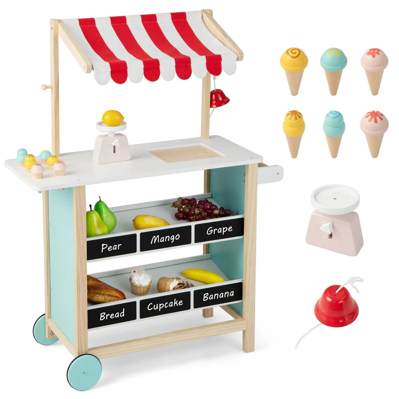 Kids Wooden Ice Cream Cart with Chalkboard and Storage by DirectDeals