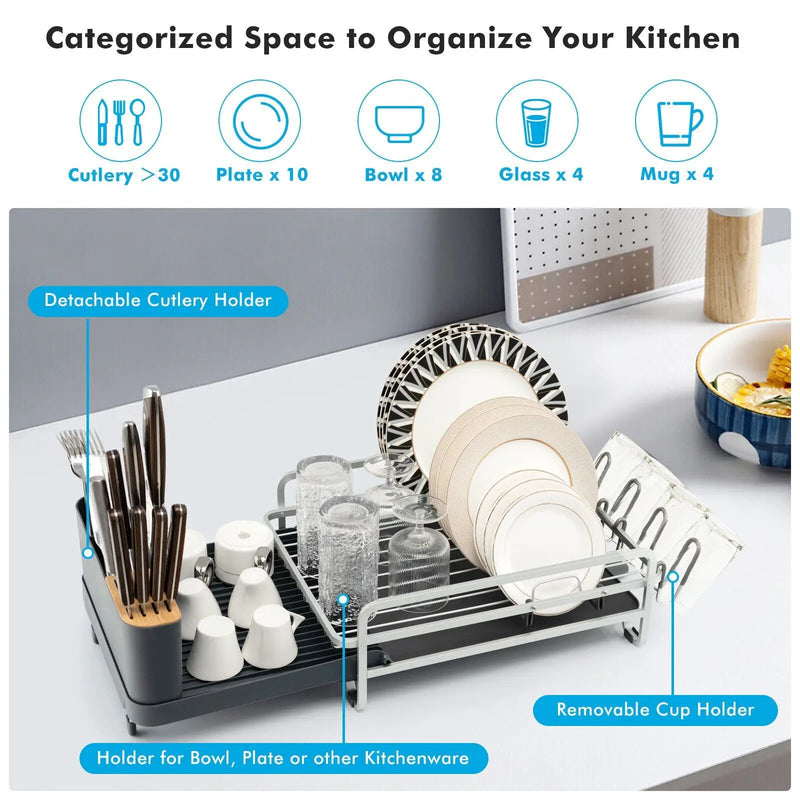 Aluminum Expandable Dish Drying Rack with Drainboard and Rotatable Drainage Spout by DirectDeals