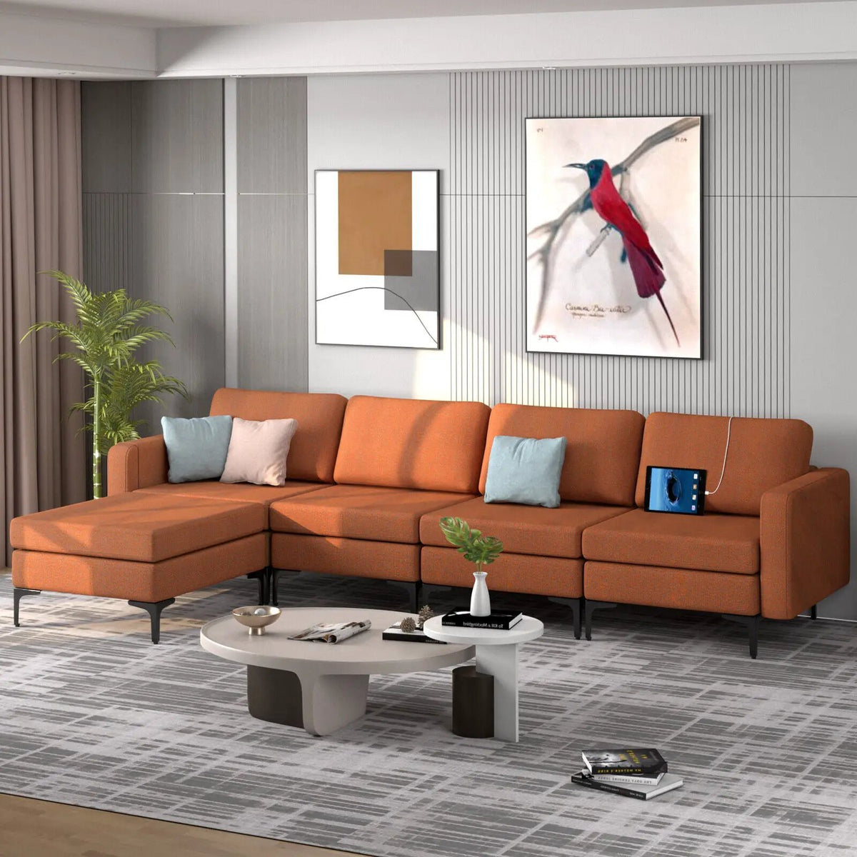 Modular L-shaped Sectional Sofa with Reversible Ottoman and 2 USB Ports, photo 10 of 40