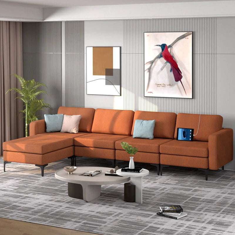 Modular L-shaped Sectional Sofa with Reversible Ottoman and 2 USB Ports by DirectDeals