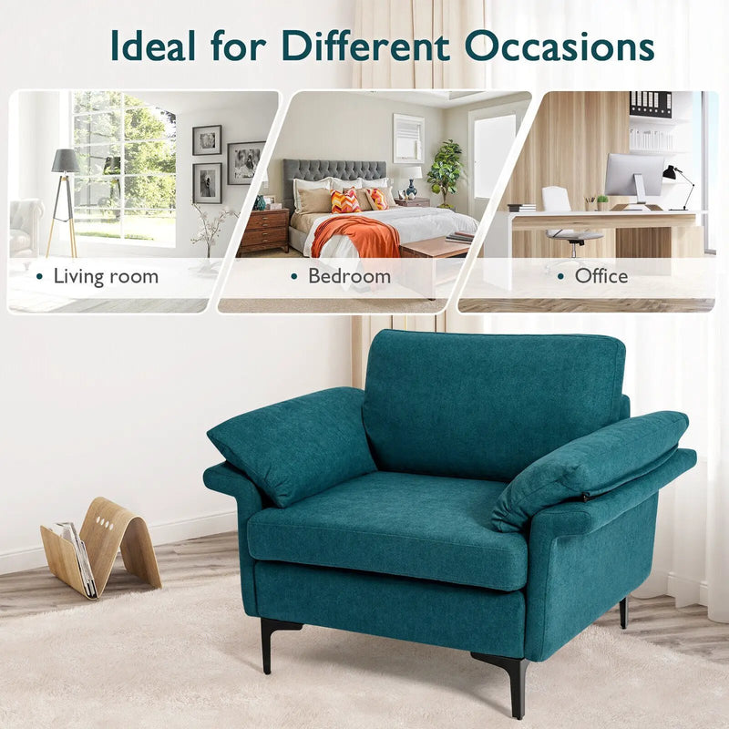Modern Fabric Accent Armchair with Original Distributed Spring and Armrest Cushions by DirectDeals