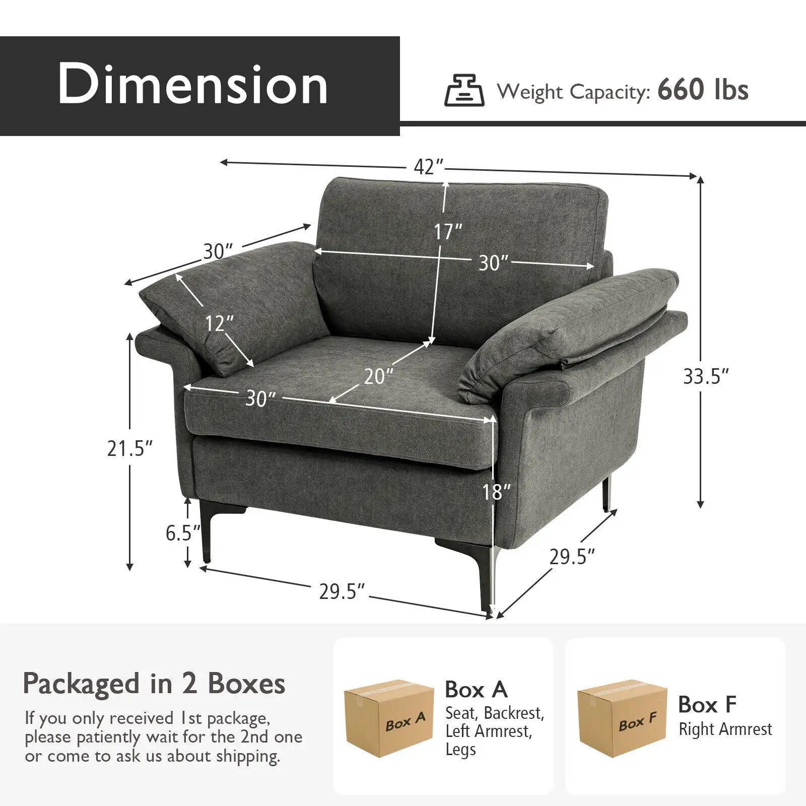 Modern Fabric Accent Armchair with Original Distributed Spring and Armrest Cushions by DirectDeals