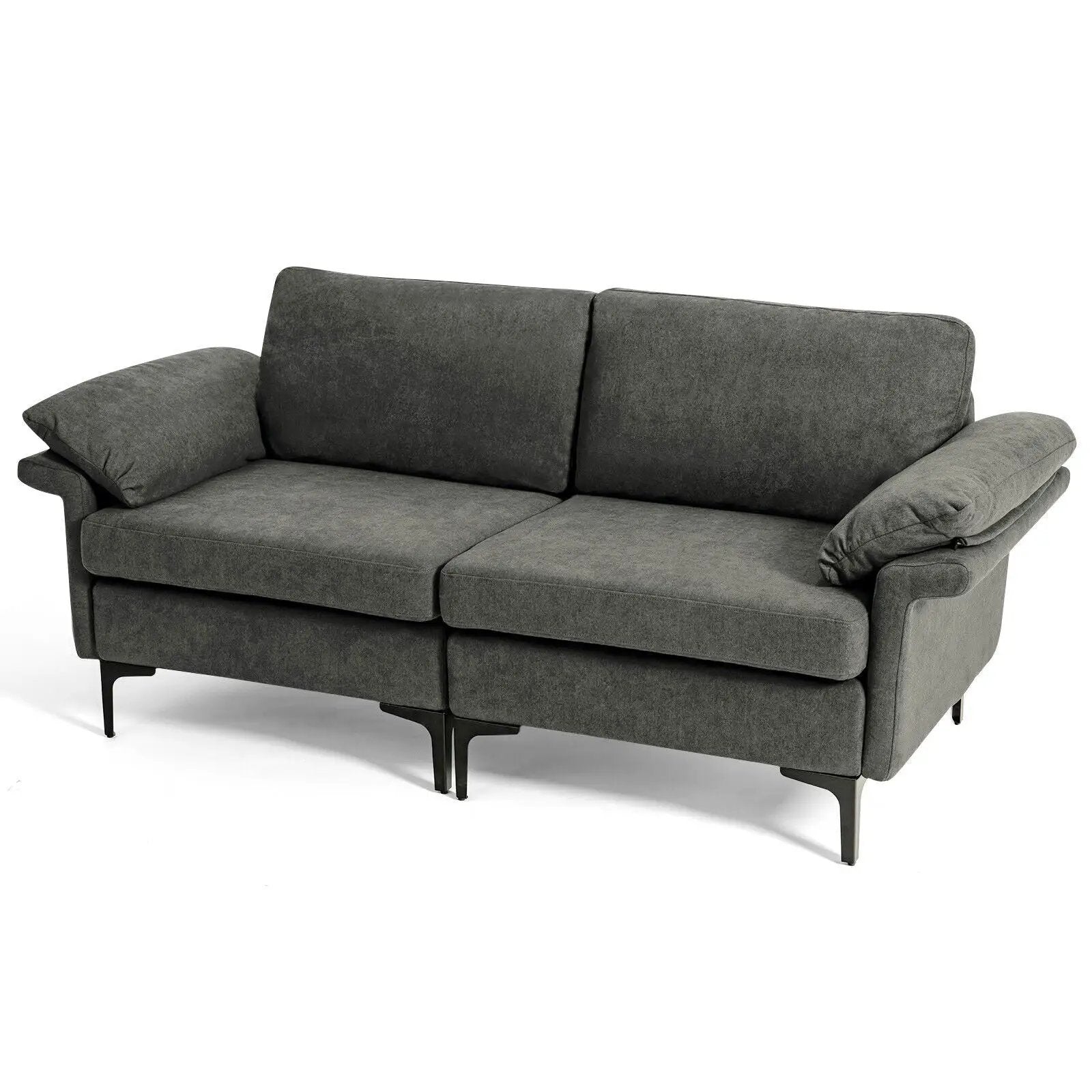 Modern Fabric Loveseat Sofa for with Metal Legs and Armrest Pillows by DirectDeals